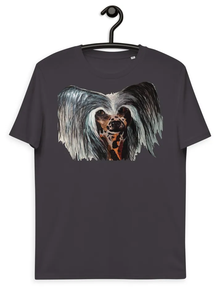 Chinese crested dog Unisex organic cotton t-shirt made with my own design,original watercolor chinese dog painting,funny animals gifts.