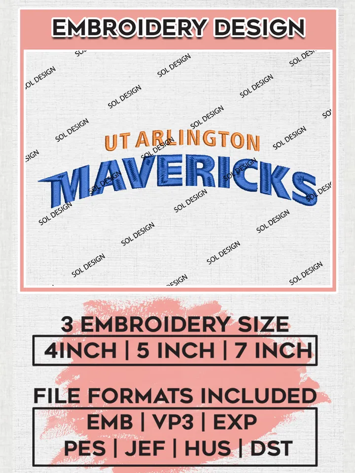 NCAA UT Arlington Mavericks Team Writing Logo Embroidery Design Files, NCAA UT Arlington Mavericks Machine Embroidery, NCAA Teams, Game Day, 3 sizes, NCAA Machine embroidery designs, Digital Download