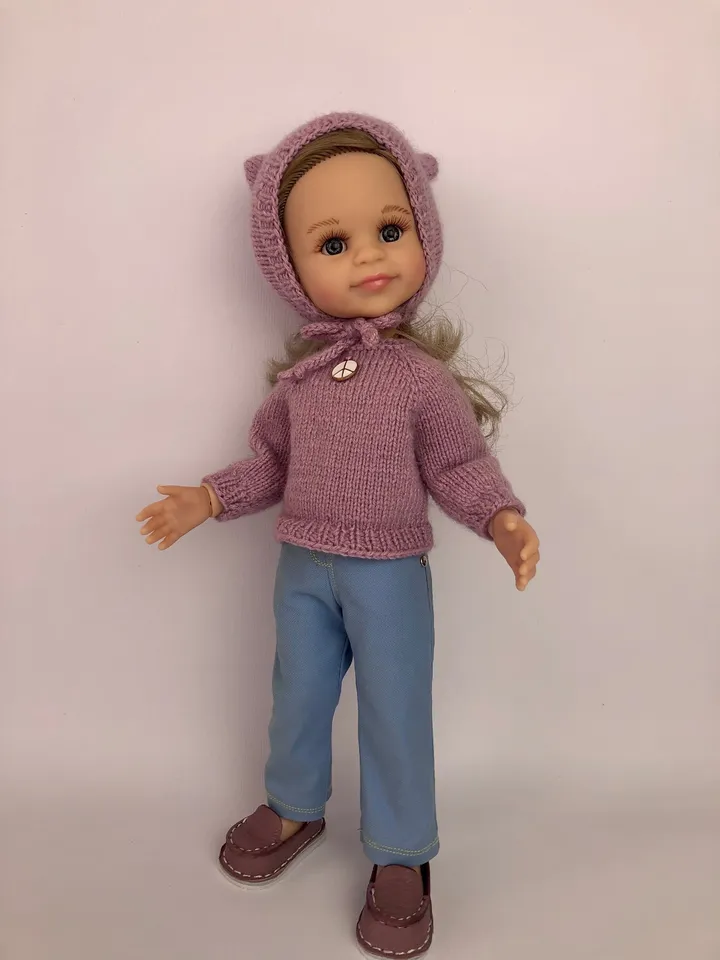 Paola Reina Doll 5 ITEMS Set: Exclusive Handmade Outfit - Dress, Sweater, Cardigan,, Shoes, Kitty-hat