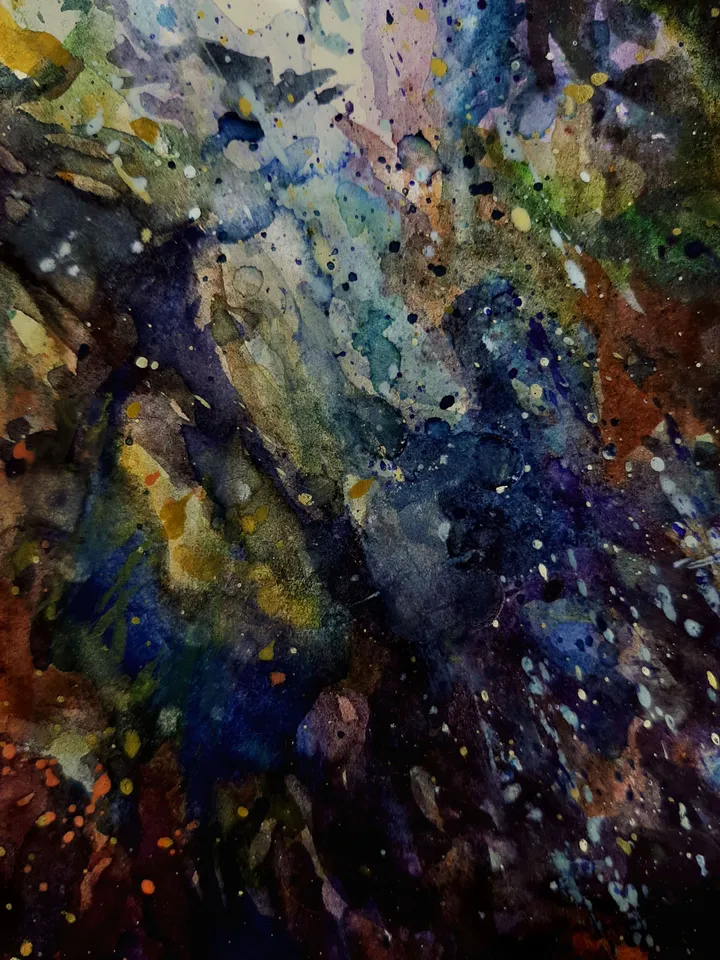 Outer Space Painting Galaxy ORIGINAL Watercolor Painting 8x5,5” Stellar Space Universe Small Art by artist Marina Chuchko
