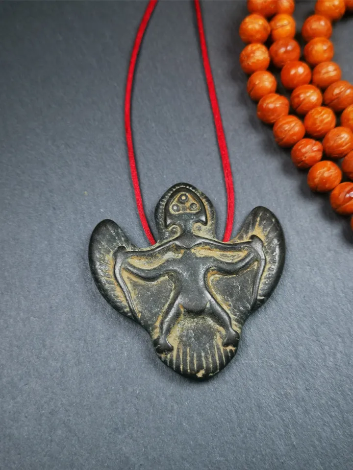 Gandhanra Antique Tibetan Buddhist Amulet Pendant,Garuda,Garula,Suparna,Golden-winged Bird,Made of Thokcha,1.93"