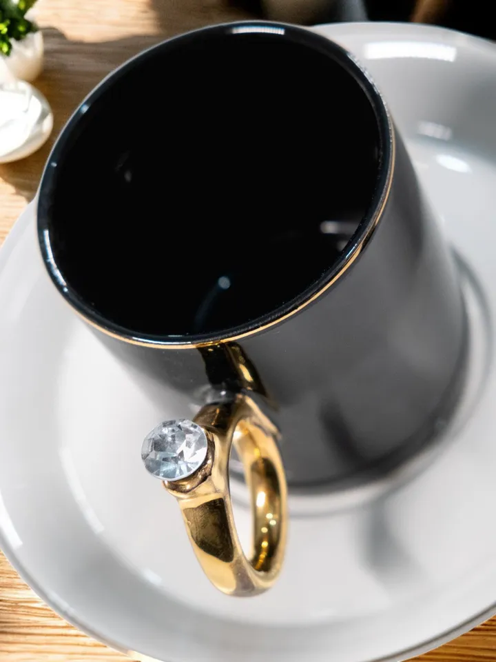 Black And Gold Luxury 12 Pieces Tea Cups And Saucers | Black and Gold Tea Cups | Elegant 12-Pieces Tea Cups