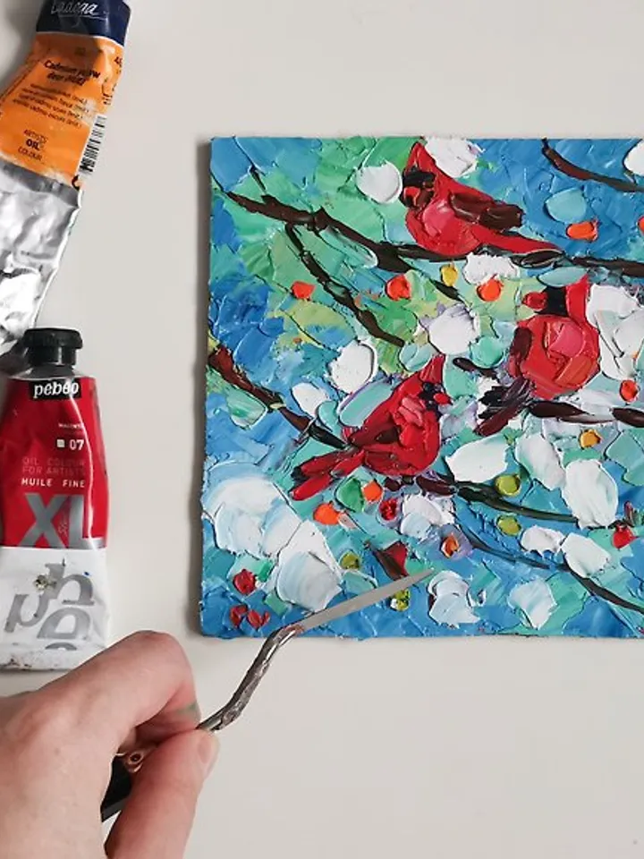 Cardinal Painting Original Art Bird Painting Oil Painting Small Painting by Vera