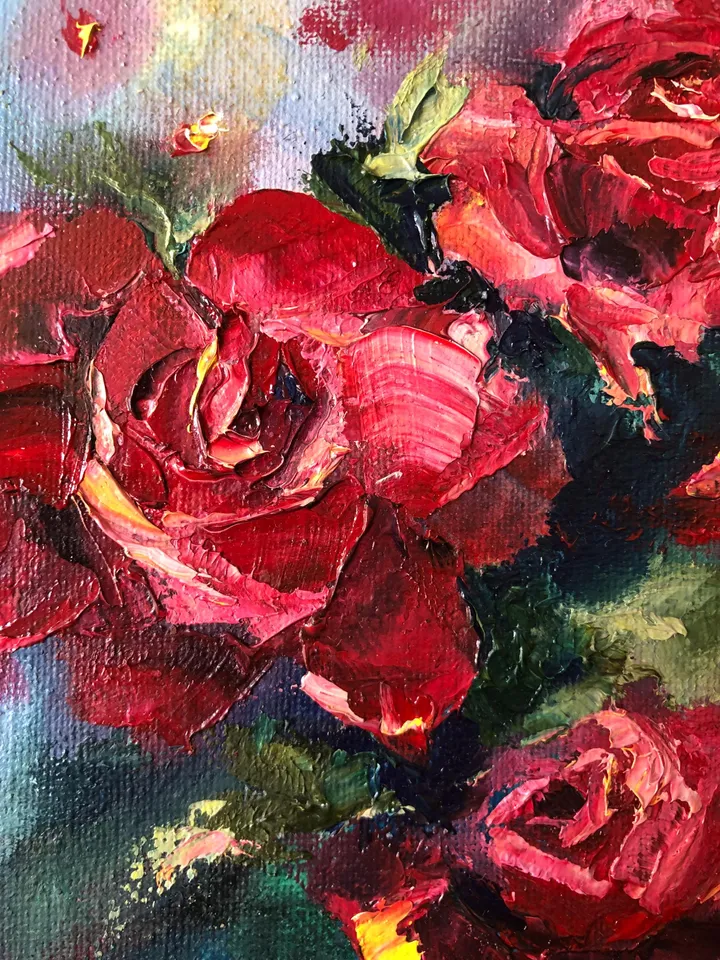 Roses Original Painting Red Floral Wall Art Roses Painting Flowers Still life