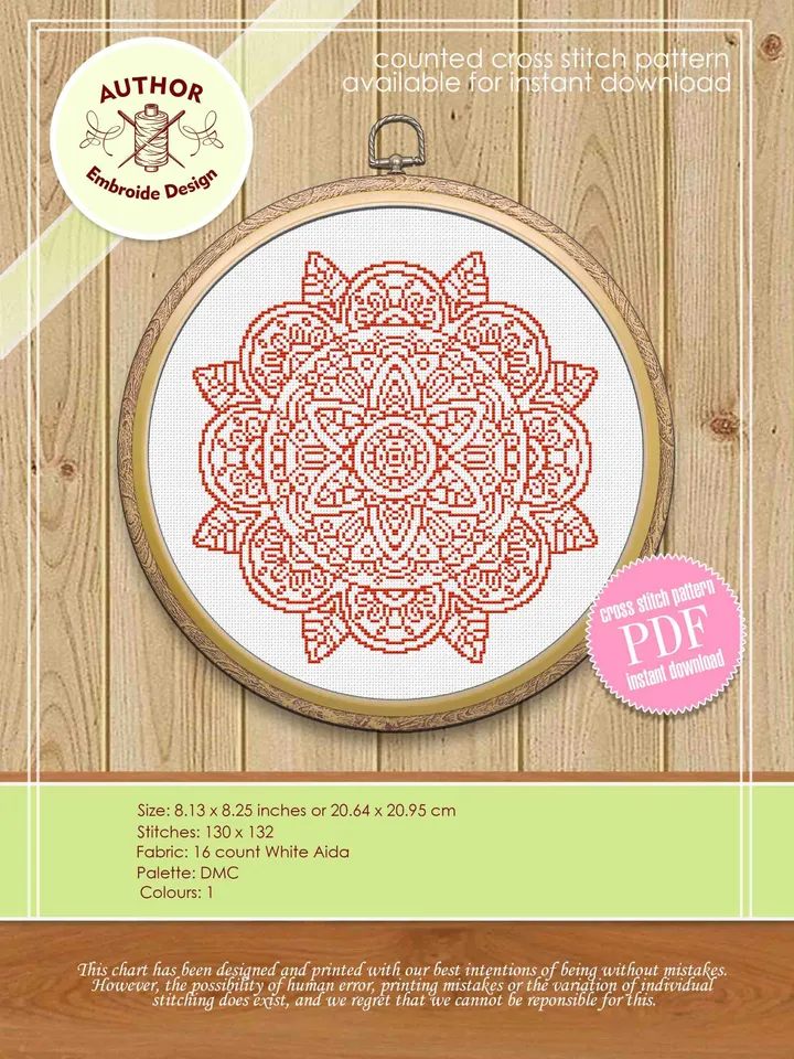 Easy mandala cross stitch pattern download PDF Monochrome cross stitch chart Modern mandala ornament digital PDF Mandala embroidery PDF #M86