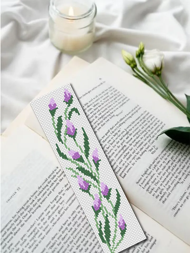 Flower bookmark cross stitch pattern PDF download Small floral cross stitch chart, Cute Handmade bookmark digital PDF, Flower pattern #B206