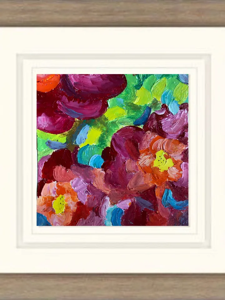 Bright flowers modern impasto painting original oil painting wall art painting 6 x 6 inches