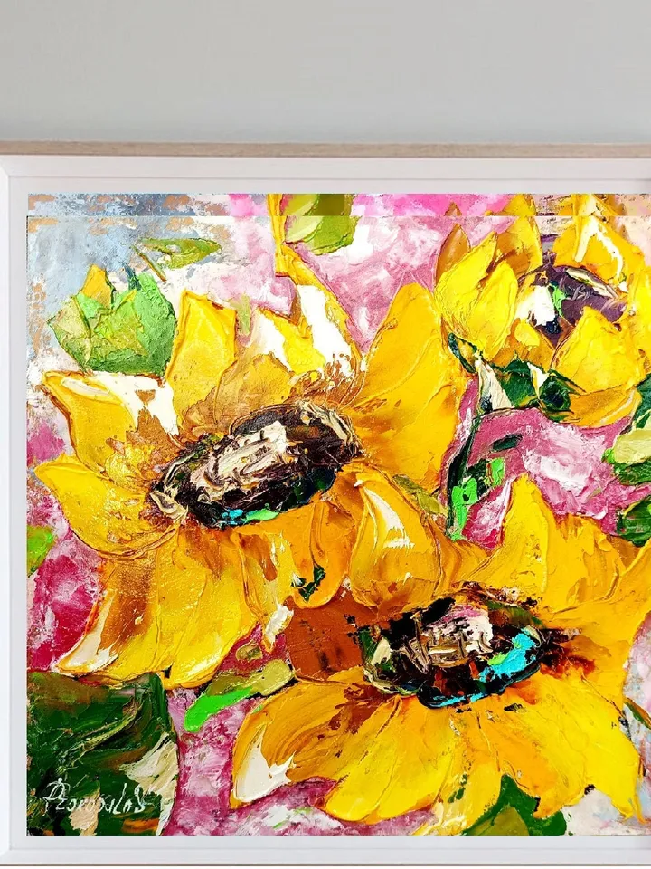 Sunflower Painting Flower Original Art Impasto Painting Floral Wall Art 10x10 painting one of a kind