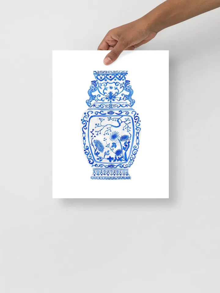 Blue And White Ginger Jar Vase Set Of 3  Watercolor Rabbit Asian Art Gift For Her Chinese Porcelain Vase Prints Classic  Porcelain Art Print