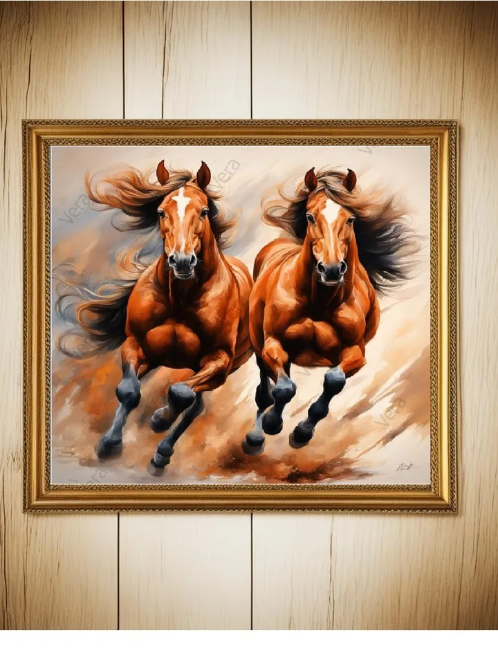 Dynamic Horse Digital Painting Poster, Digital Art "Horses", Wall Decor, Interior Painting, Artwork