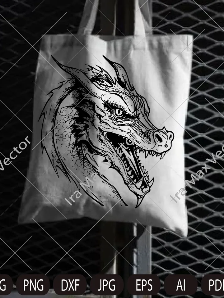 Dragon SVG, Dragon face , Tribal Dragon SVG, Dragon Tattoo svg, Dragon Silhouette, Dragon Vector, Dragon Clipart, Cut File ,Dragon logo