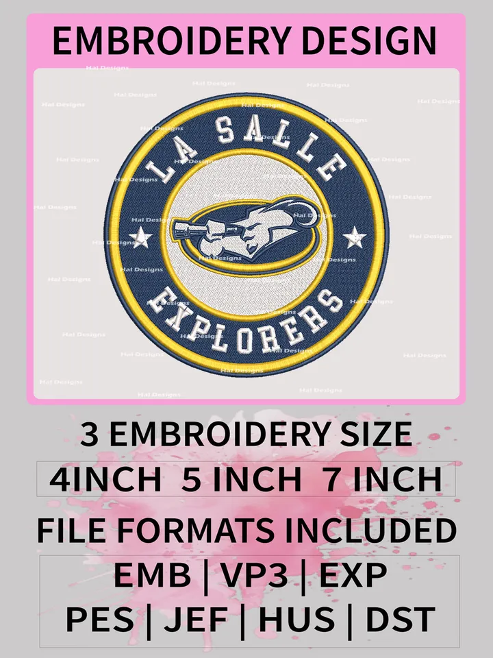 NCAA La Salle Explorers Logo Embroidery Files, Machine Embroidery Designs for College Sports Fans