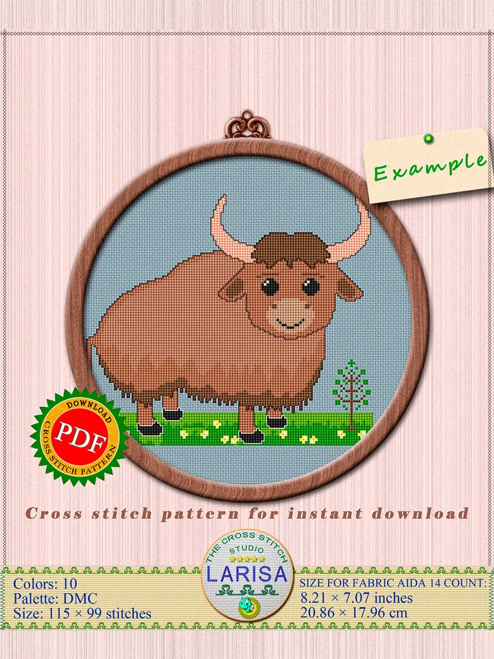 Yak Cross Stitch Pattern | Cute Yak Calf Chart