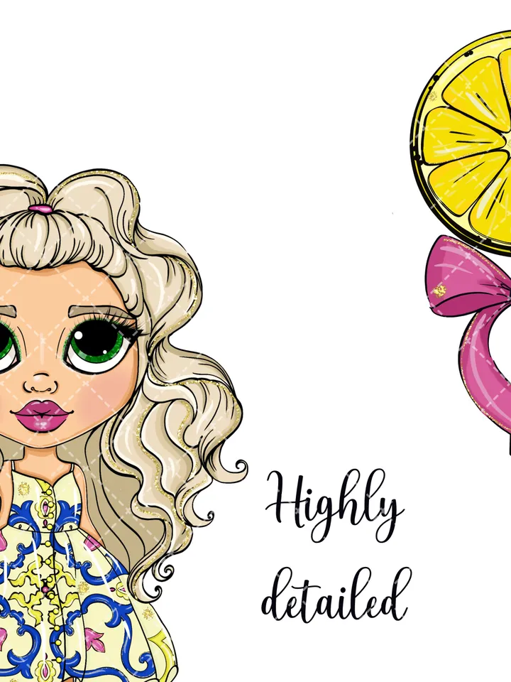 Magnificent Lemon Girl Clipart, Citrus Doll Clipart, Summer Girl Clipart, Lemon Clipart Bundle, Cute Planner Dolls Stickers, Fruit Sublimation Design