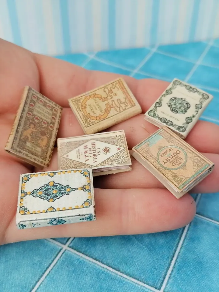 Dollhouse book set in 1:12 scale. Handmade.