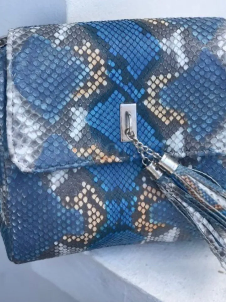 Genuine python skin crossbody multicolor turquise tassel women bag | Designer leather snakeskin bag | exotic leather bags free shipping