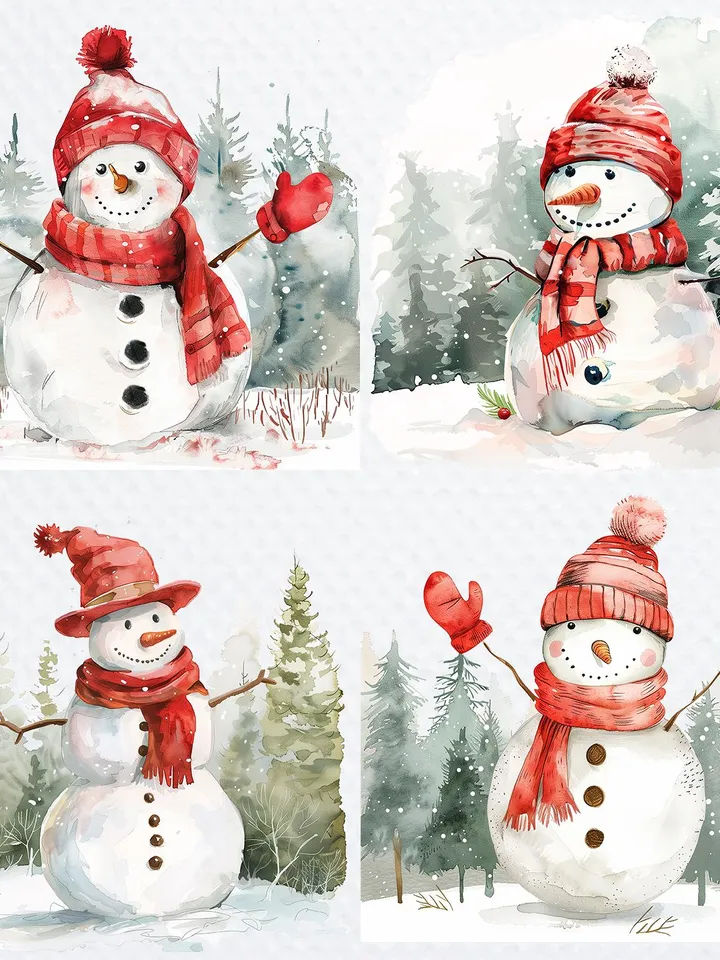 18 Winter Snowman PNG Bundle, Christmas Clipart, Printable Watercolor clip art for sublimation, High Quality PNGs, Paper craft, junk journal