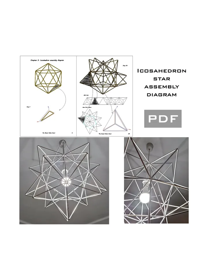 DIY stellar icosahedron Himmeli star for wedding centerpiece. For Christmas decorations and loft decor lamp shade. Star lampshade home decor for Home improvement in pdf