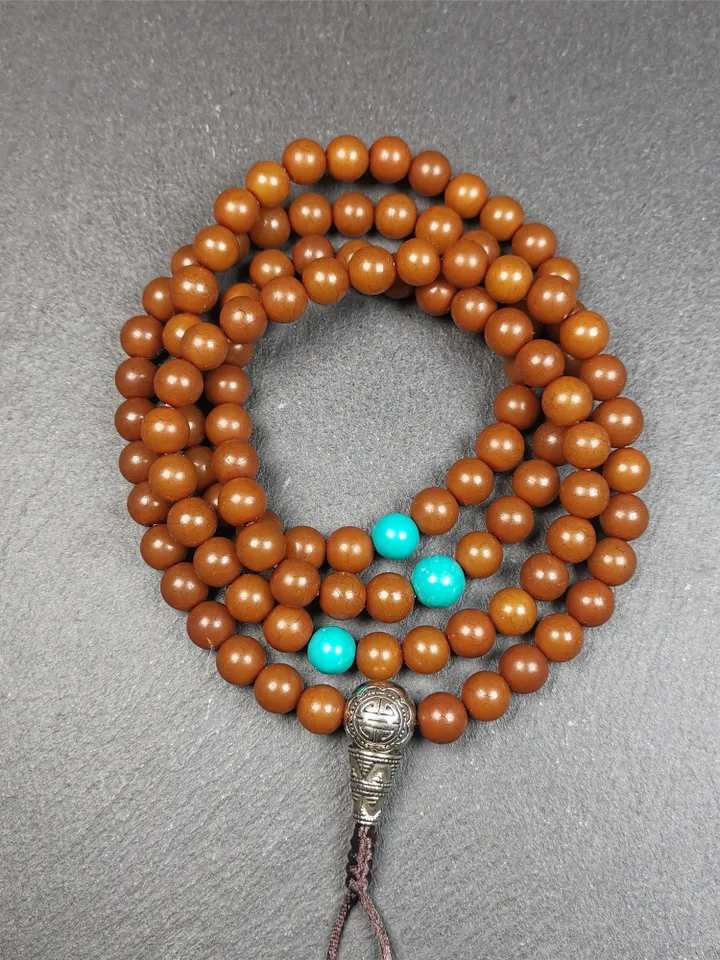 Gandhanra Old 108 Tibetan Mala, Corypha Linn Seed Beads,Prayer Beads Necklace for Meditation,Diameter 0.34", Circumference 35"