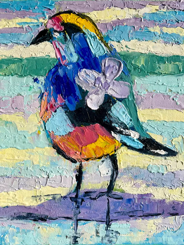 Seagull painting, Original bird oil painting on canvas, Wildlife wall art, Small animal artwork