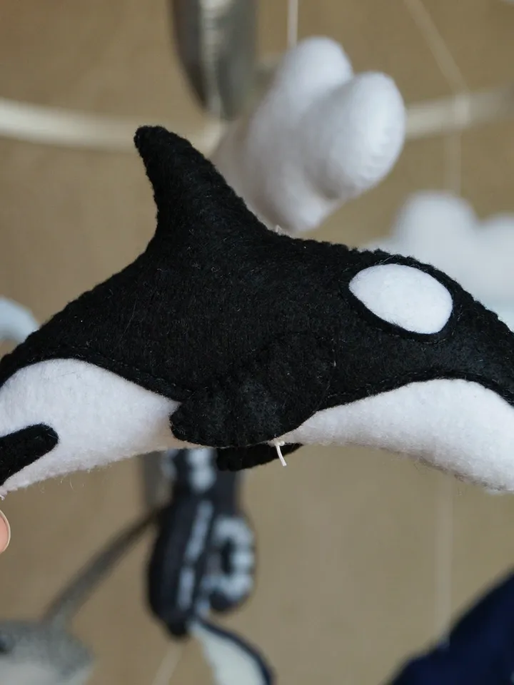 Octopus and Whales mobile, Orca and narwhal for ocean nursery