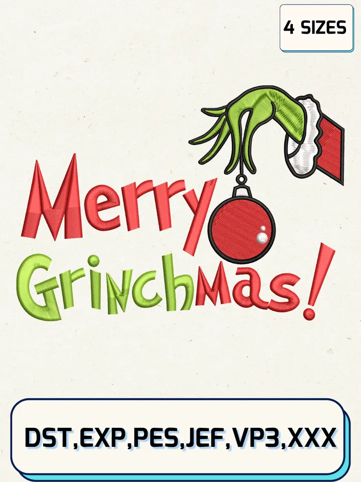 Merry Grinchmas Embroidery Design,Christmas Embroidery Designs,Machine Embroidery Files,Grinchmas Embroidery Design,4 Sizes