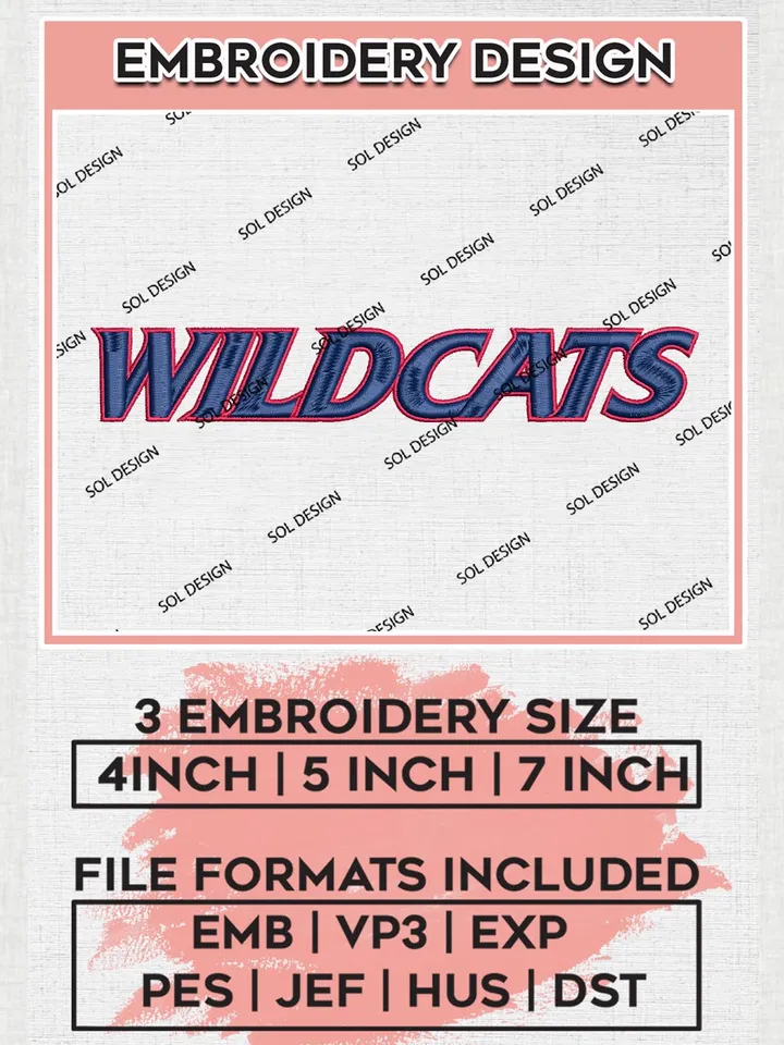 Wildcats NCAA Team Word Logo Embroidery Design Files, NCAA Arizona Wildcats Machine Embroidery, NCAA Teams, 3 sizes, NCAA Machine embroidery designs, Digital Download