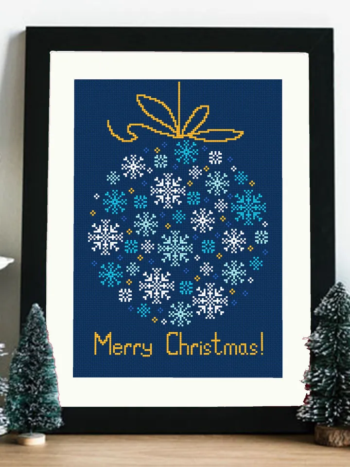 Merry Christmas cross stitch pattern download PDF Snowflake ornament cross stitch chart Christmas pattern digital Holiday embroidery #N45