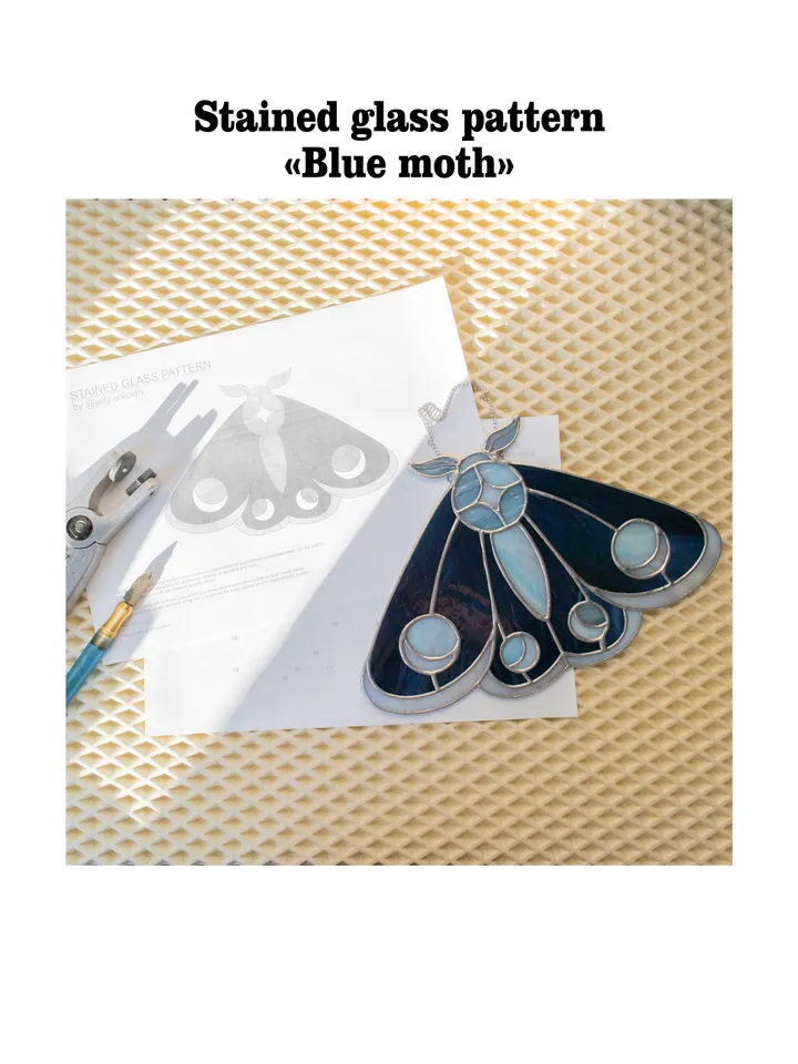 Digital stained glass moth pattern