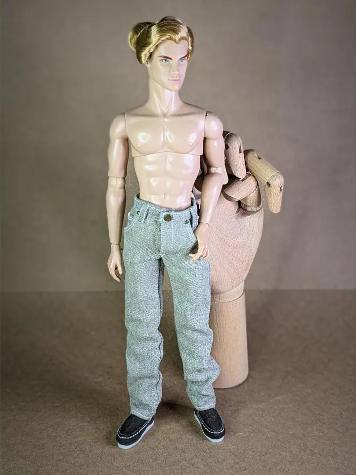 Realistic handmade khaki classic jeans for 13 inch fashion male doll (FR Homme, Poppy Parker)