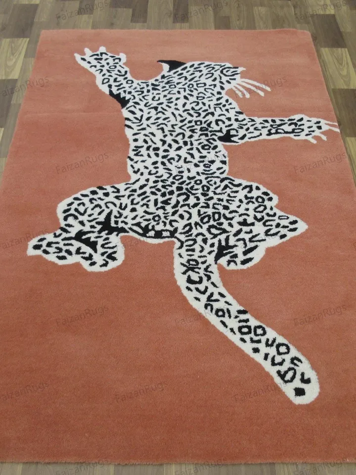 Rugs Hand Tufted Hand Woven with New Zealand Wool in All Regular Size 5x8, 6x9, 8x10, 9x12, Leopard Rugs | Animal Print Rugs | Rust Leopard.