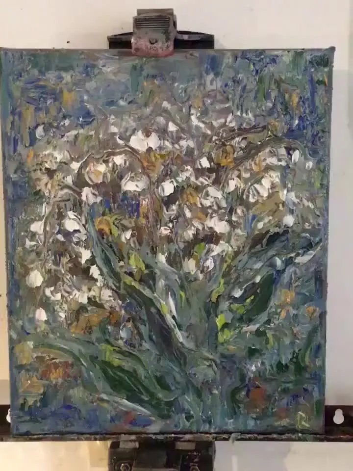 Abstract lillies of the valley,original oil impasto style painting on canvas,abstract flowers painting,unique gift,home decoration.