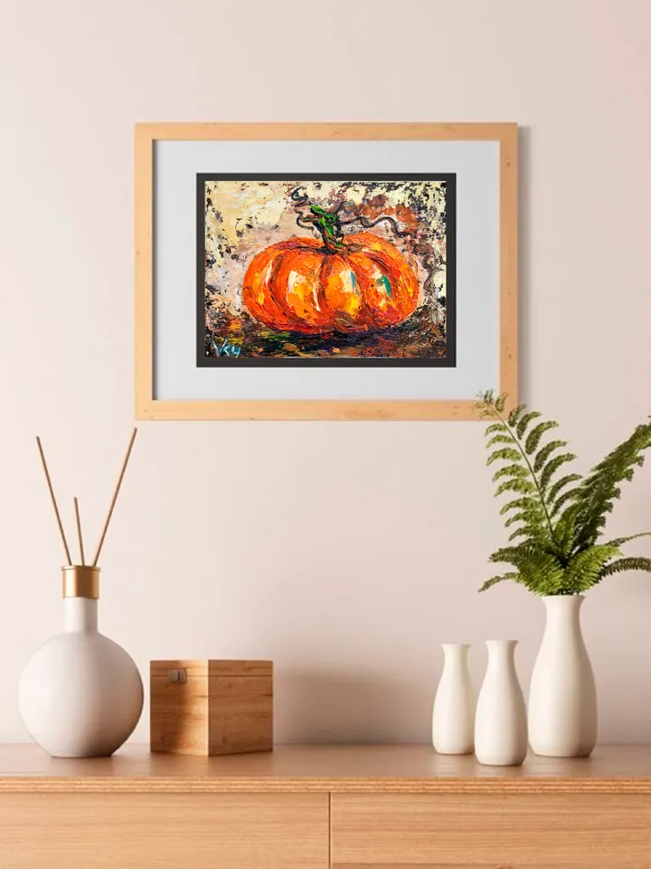 Pumpkin Painting Kitchen Wall Art Impasto Oil Painting 5x7 Fall Original Art Vegetable Wall Art Food Artwork Farmhouse Art Halloween by ArtFromVictoria