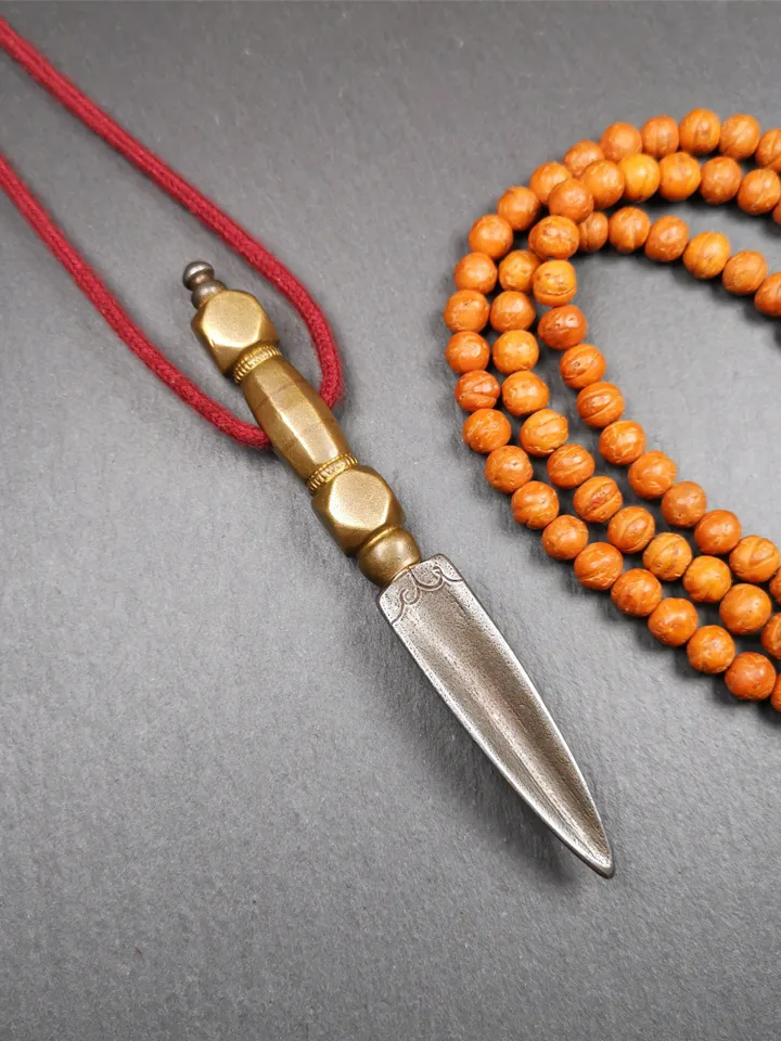 Gandhanra Handmade Tibetan Buddhist Ritual Implement - Kila -Dorje Phurba,Made of Cold Iron inlaid with Brass,5.1"