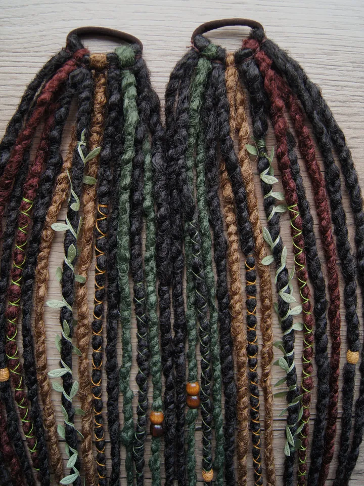 Dreads on hairband Forest witch kit Ponytail brown green red synthetic Dreadlocks extensions bohemian boho style Wig Hair Falls cosplay