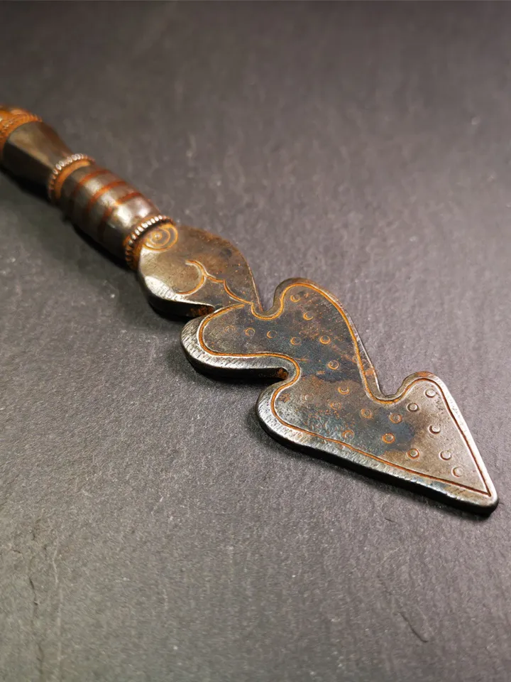 Gandhanra Handmade Tibetan Buddhist Ritual Implement - Kila - Snake Spear, Made of Cold Iron inlaid with Copper,5.5"