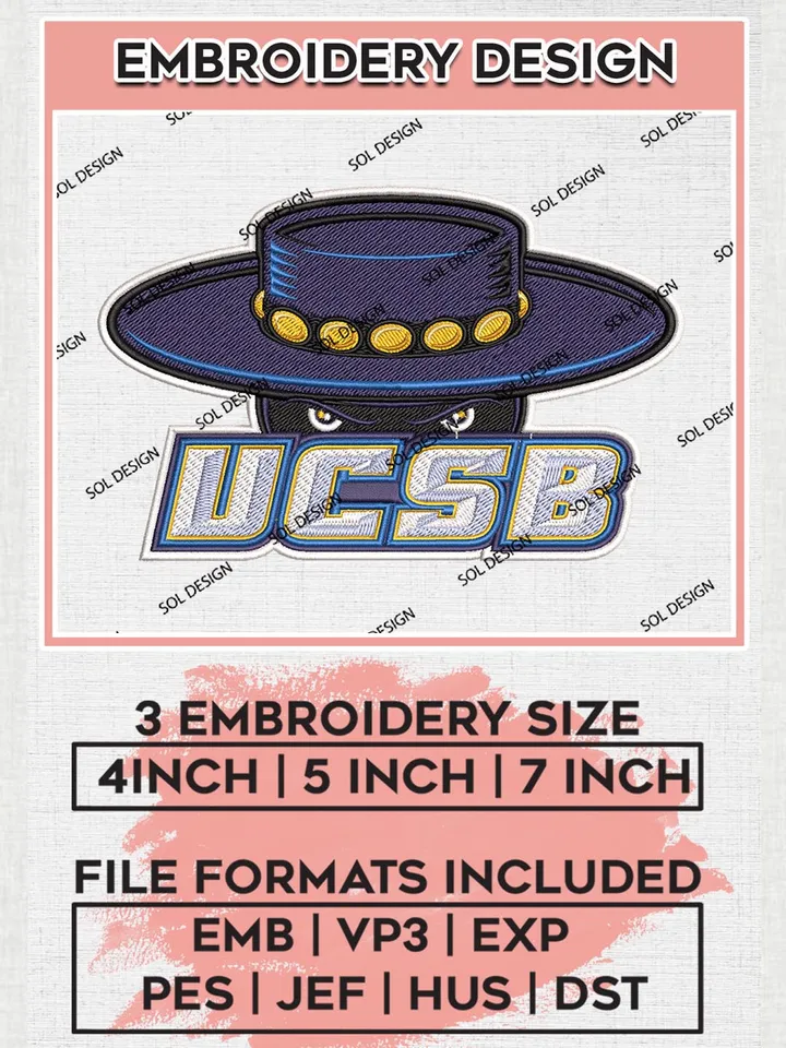 UC Santa Barbara Gauchos Logo Machine Embroidery Design, NCAA UCSB Gauchos Embroidery Design Design files, NCAA Embroidery Designs, NCAA Machine Embroidery Designs, Digital Download