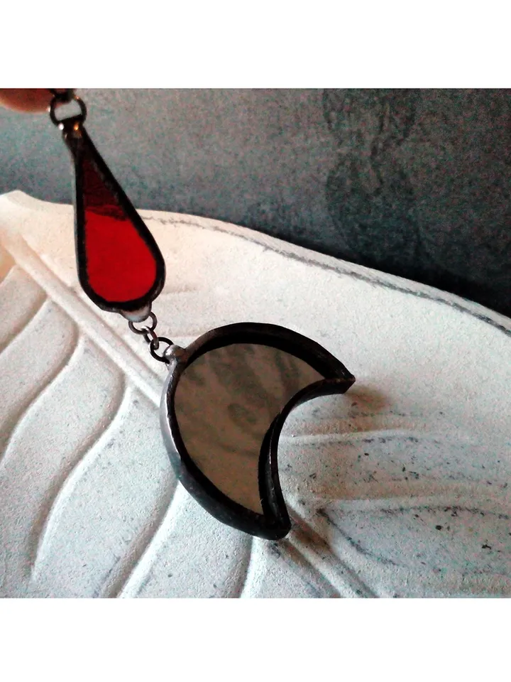 Mirror crescent necklace, blood moon necklace, black lilith, soldered crescent, Halloween moon, witchy aesthetic