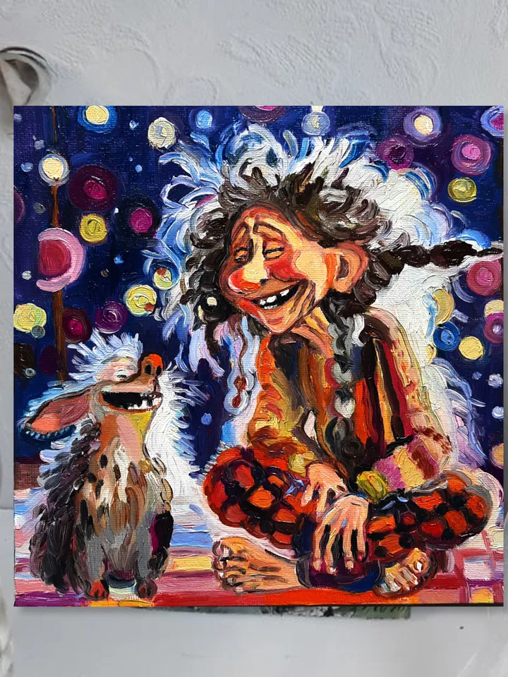 Funny Grandmother Original Oil Painting Oil on Canvas Small Painting