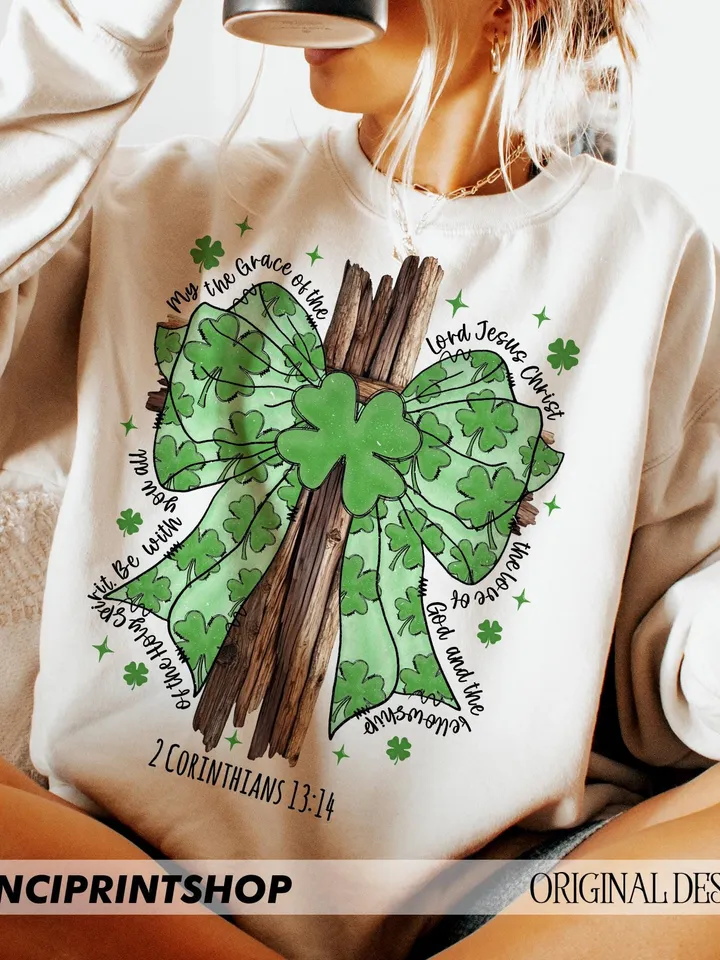 St. Patrick's Day png, Shamrock Holy Trinity - 2 Corinthians 13:14, St. Patrick's Coquette Bow png, St. Patrick's Day Bible Verse png files