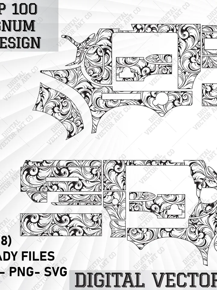 Ruger gp 100  357 Magnum Scroll Design.digital file,revolver design,Stippling svg,engraving patterns,metal work,engraving firearms,laser art
