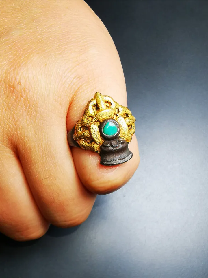 Gandhanra Unique Handcrafted Ring, Tibetan Buddhist Vajra Bell Ring,Made of Pure Gold Filled and Silver Filled,Protection Jewelry