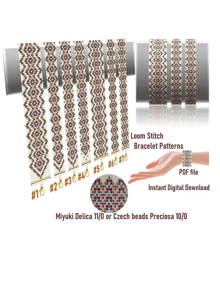 Cuff Bracelet Loom - Square Stitch Bead Patterns Bracelet Beading Patterns Bead loom pattern Miyuki Delicas - Preciosa Instant Download