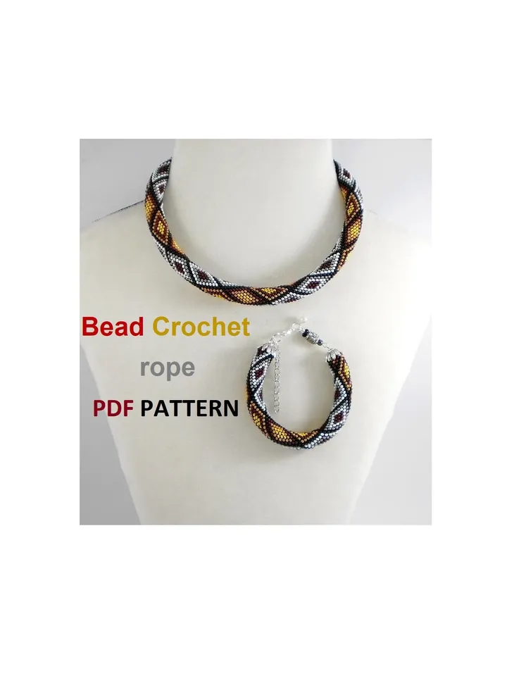 Bead crochet rope patterns for beading «Mosaic» necklace and bracelet. Instant Download, PDF fail