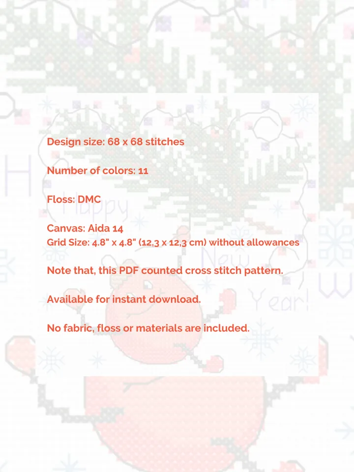 Cross stitch pattern Happy New Year, cross stitch chart PDF