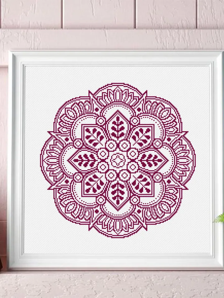 Flower mandala cross stitch pattern PDF download Mandala ornament cross stitch chart Monochrome mandala pattern digital PDF Home decor #M282
