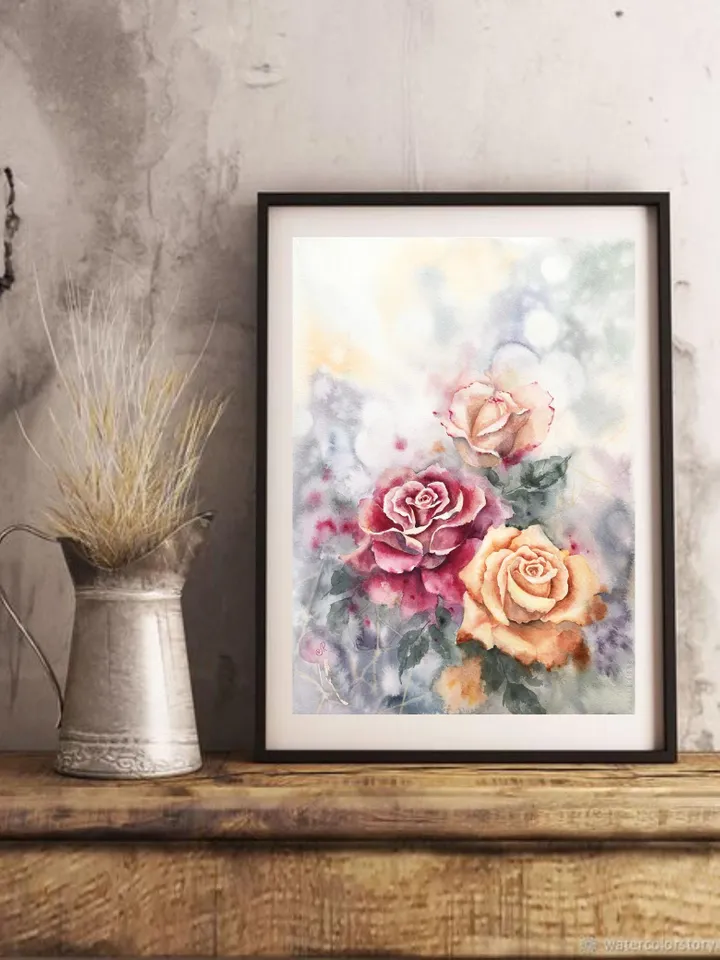Roses Original Painting Flowers Watercolor Painting Floral Wall art
