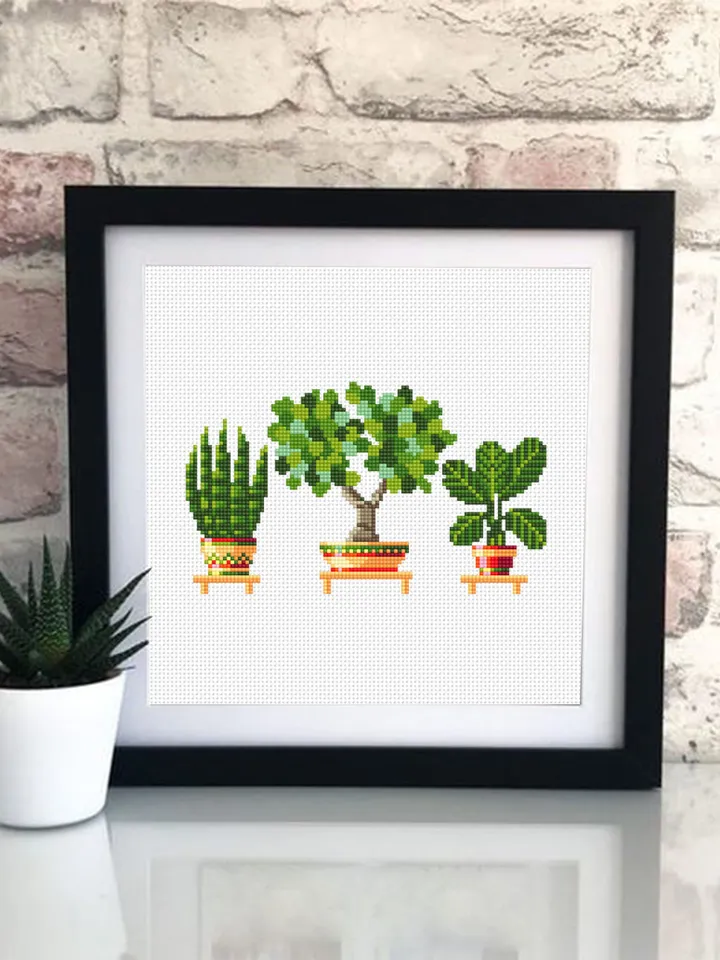 Home plants cross stitch pattern download PDF Garden embroidery PDF, Potted plants cross stitch, Small beginner stitch, DIY Home decor #P19