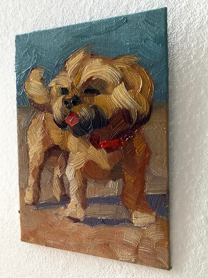 Dog oil painting original, Pet portrait artwork, Animal miniature wall art 4x6