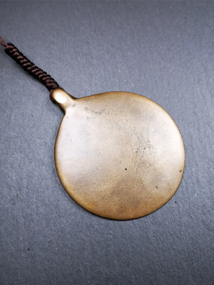 Gandhanra Vintage Tibetan Buddhist Calendar Badge,Melong Mirror, SIPAHO Amulet,Unique Mandala Flower Pattern,made of Lima Brass,2.16"